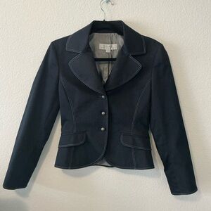 Tahari Arthur S. Levine Denim Blazer Jacket Size 6 Black Contrast Stitching